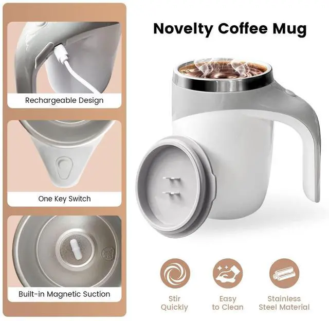 Alt view image 2 of 6 - Self Stirring Coffee Mug, Electric Self Mixing Mug Automatic Magnetic Coffee Cup, Rechargeable 380ML Stainless Steel Mug for Coffee Milk Cocoa Tea Hot Chocolate