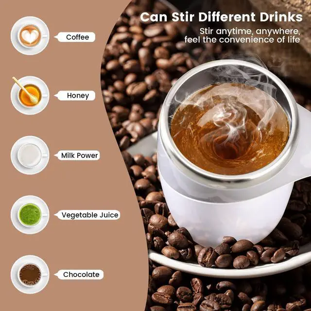 Alt view image 3 of 6 - Self Stirring Coffee Mug, Electric Self Mixing Mug Automatic Magnetic Coffee Cup, Rechargeable 380ML Stainless Steel Mug for Coffee Milk Cocoa Tea Hot Chocolate