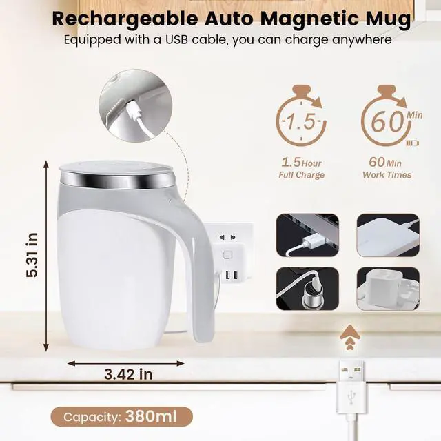 Alt view image 4 of 6 - Self Stirring Coffee Mug, Electric Self Mixing Mug Automatic Magnetic Coffee Cup, Rechargeable 380ML Stainless Steel Mug for Coffee Milk Cocoa Tea Hot Chocolate