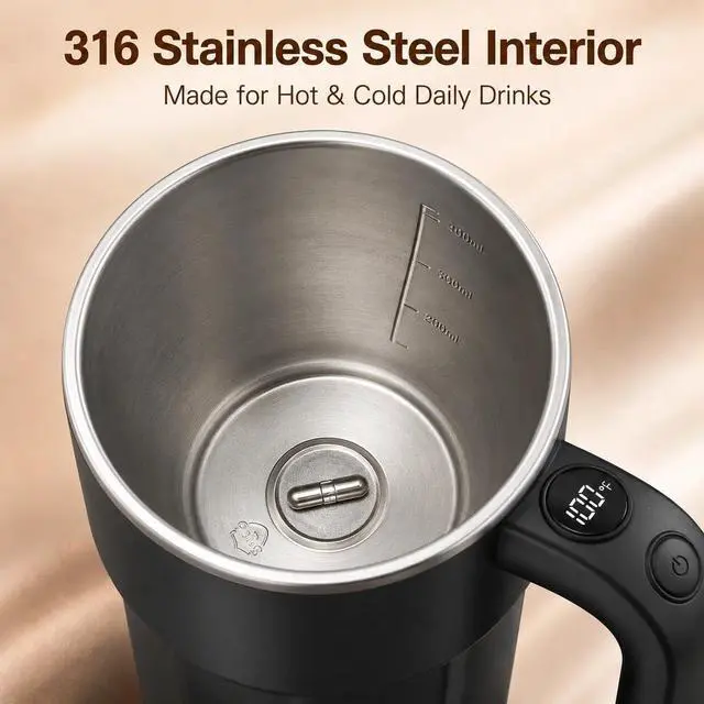 Alt view image 4 of 7 - Self Stirring Coffee Mug, 12oz Rechargeable Magnetic Mixing Cup with Temperature Display, 316 Stainless Steel Electric Stirring Cup with Lid & Handle for Coffee, Cocoa, Matcha, Creamer, Mushroom Coffe
