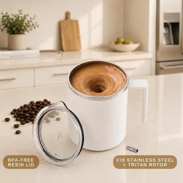 Alt view image 2 of 7 - 2026 New Version Smart Self Stirring Mug 12.17oz Rechargeable Automatic Magnetic Mixing Cup 7000 RPM Vortex IP67 Waterproof Double Wall Insulated for Coffee/Tea/Matcha/Protein Black