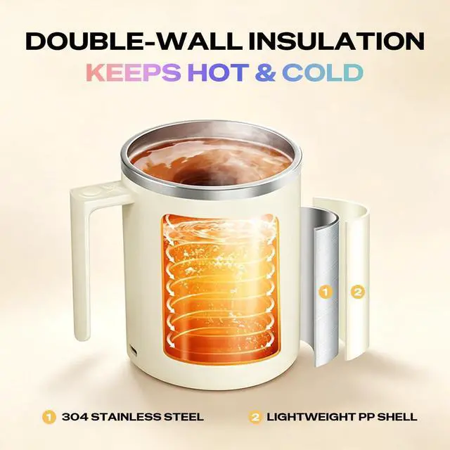 Alt view image 4 of 7 - 2026 New Version Smart Self Stirring Mug 12.17oz Rechargeable Automatic Magnetic Mixing Cup 7000 RPM Vortex IP67 Waterproof Double Wall Insulated for Coffee/Tea/Matcha/Protein Black