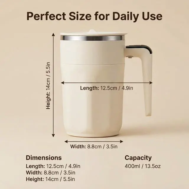 Alt view image 2 of 7 - Self Stirring Coffee Mug with Fahrenheit Temperature Display, Rechargeable Stirring Mug, Automatic Self Stirring Cup with Lid, for Coffee, Milk and Other Beverages, Gift for Mom, Birthday Gift
