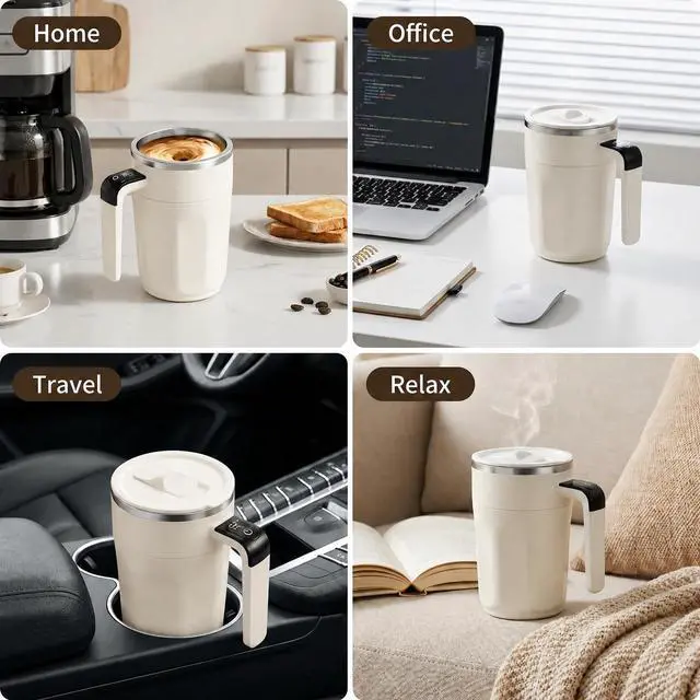 Alt view image 5 of 7 - Self Stirring Coffee Mug with Fahrenheit Temperature Display, Rechargeable Stirring Mug, Automatic Self Stirring Cup with Lid, for Coffee, Milk and Other Beverages, Gift for Mom, Birthday Gift