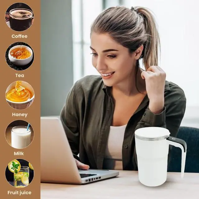 Alt view image 3 of 7 - Rechargeable Automatic Magnetic Stirring Mug with Temperature Display, Self Stirring Coffee Cup for Home Office Travel, White with Detachable Stir Bar (White)