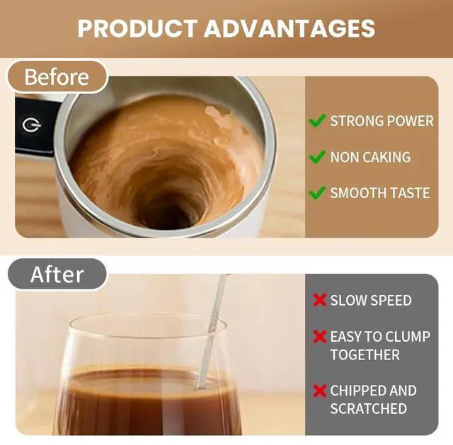 Alt view image 5 of 7 - Rechargeable Automatic Magnetic Stirring Mug with Temperature Display, Self Stirring Coffee Cup for Home Office Travel, White with Detachable Stir Bar (White)