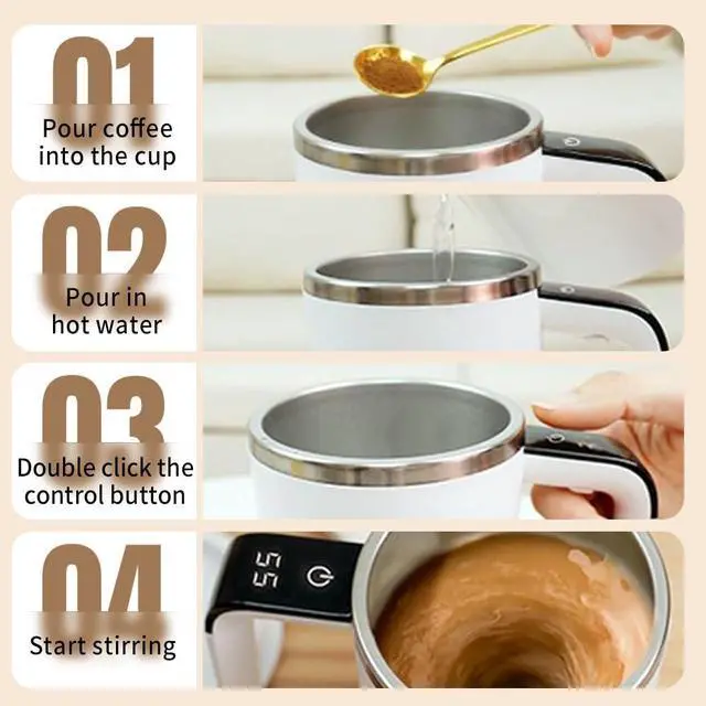 Alt view image 6 of 7 - Rechargeable Automatic Magnetic Stirring Mug with Temperature Display, Self Stirring Coffee Cup for Home Office Travel, White with Detachable Stir Bar (White)