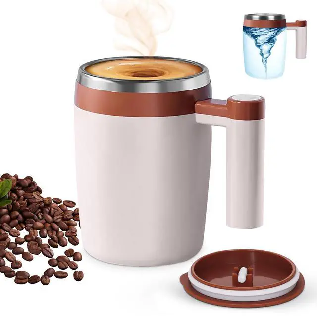 Main image of Self Stirring Coffee Mug, Automatic Magnetic Stirring Coffee Cup with Leak-Proof Lid Reusable Stainless Steel Mixing Mug for Travel, Office, Home - No Spoon Needed, Ideal Gift (Brown)