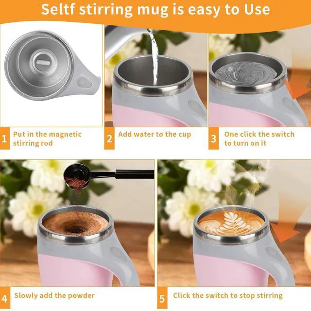 Alt view image 4 of 7 - Self Stirring Coffee Mug, Automatic Magnetic Stirring Coffee Mug, Stainless Steel Self Stirring Mug to Stir Milk Tea, Cocoa, Electric Self Stirring Cup for Home, Office, Travel (Pink, Rechargeable)