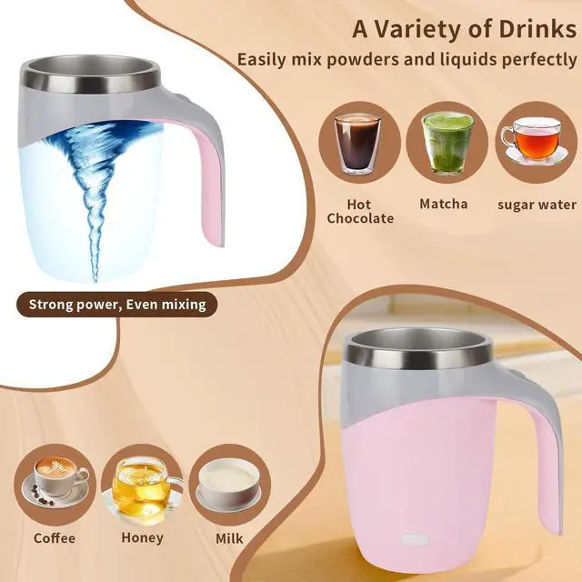 Alt view image 6 of 7 - Self Stirring Coffee Mug, Automatic Magnetic Stirring Coffee Mug, Stainless Steel Self Stirring Mug to Stir Milk Tea, Cocoa, Electric Self Stirring Cup for Home, Office, Travel (Pink, Rechargeable)