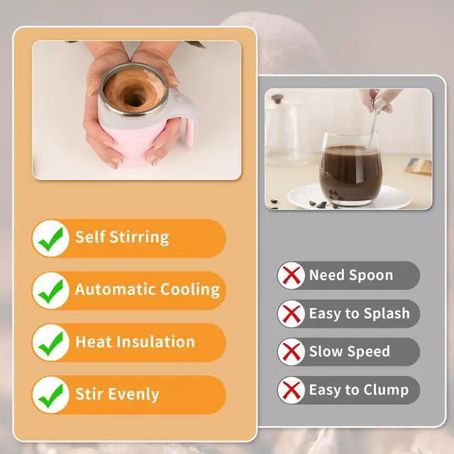 Alt view image 5 of 7 - Self Stirring Coffee Mug, Automatic Magnetic Stirring Coffee Mug, Stainless Steel Self Stirring Mug to Stir Milk Tea, Cocoa, Electric Self Stirring Cup for Home, Office, Travel (Pink, Rechargeable)