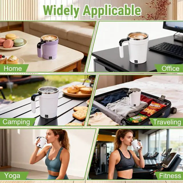 Alt view image 3 of 7 - Automatic Stirring Coffee Cup with Temperature Display, Rechargeable Coffee Mug, Self-Stirring Mug with Lid, Smart Mixing Cup for Coffee, Milk and Other Beverages (White+Universal base+Straw)