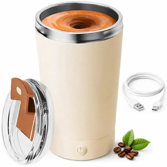 Main image of Self Stirring Coffee Mug, 13.5oz Rechargeable Automatic Mixing Cup with Magnetic Stirring Base,400ML 416 Stainless Steel Drink Mixer Mug with Lid for Coffee, Milk & Daily Beverages (Beige)
