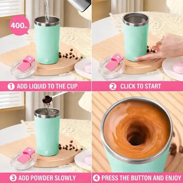 Alt view image 4 of 7 - Self Stirring Coffee Mug, 13.5oz Rechargeable Automatic Mixing Cup with Magnetic Stirring Base,400ML 416 Stainless Steel Drink Mixer Mug with Lid for Coffee, Milk & Daily Beverages (Beige)