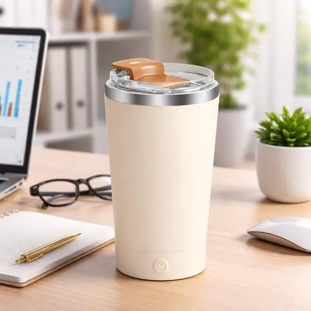 Alt view image 5 of 7 - Self Stirring Coffee Mug, 13.5oz Rechargeable Automatic Mixing Cup with Magnetic Stirring Base,400ML 416 Stainless Steel Drink Mixer Mug with Lid for Coffee, Milk & Daily Beverages (Beige)