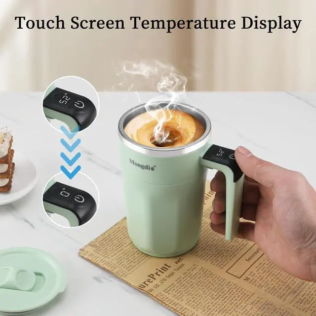 Alt view image 6 of 7 - Self Stirring Coffee Mug with Fahrenhite Temperature Display, Rechargeable Stirring Mug, Automatic Self Stirring Cup with Lid, For Coffee, Milk and Other Beverages, Green