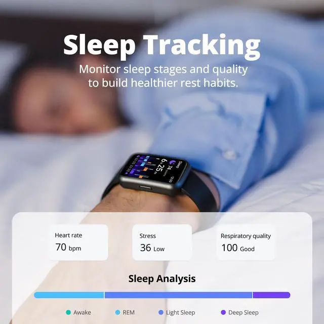 Alt view image 4 of 7 - Fitness Tracker Watch for Men & Women, 1.47" HD with Bluetooth, 24/7 Heart Rate & Blood Oxygen Monitor, Sleep & Step Counter, 100+ Sports Modes, 3ATM Waterproof, Compatible with Android iOS Black
