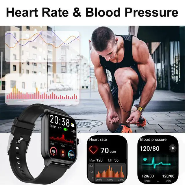 Alt view image 2 of 7 - Yihou Fitness Tracker Heart Rate Blood Pressure Watch Blood Oxygen Monitor Pedometer Step Counter Activity Tracker Big Fitness Tracker for Women Men Smart Watch for Android Phones Compatible iPhone
