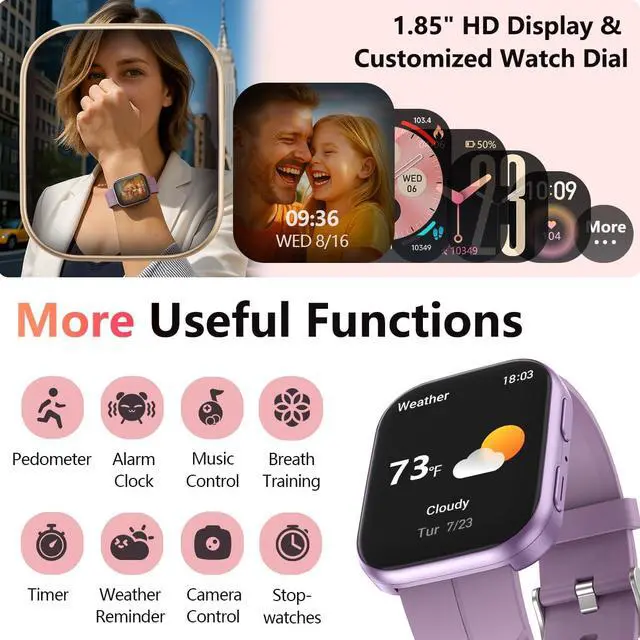 Alt view image 6 of 7 - Fitness Tracker with 24/7 Heart Rate & Blood Pressure Monitor, Smart Watch with Blood Oxy-gen, Sleep Tracking, Fitness Watch 120+ Sports Modes, Answer/Make Calls for Men and Women