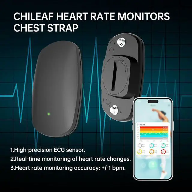 Alt view image 2 of 7 - Heart Rate Monitor Chest Strap HRM CHILEAF Accurate HR Sensor ANT+ Bluetooth Waterproof Comfortable Washable Strap Long Battery Life Compatible with Wahoo Fitness,Polar Beat,Zwift,Runtastic Pro,Etc
