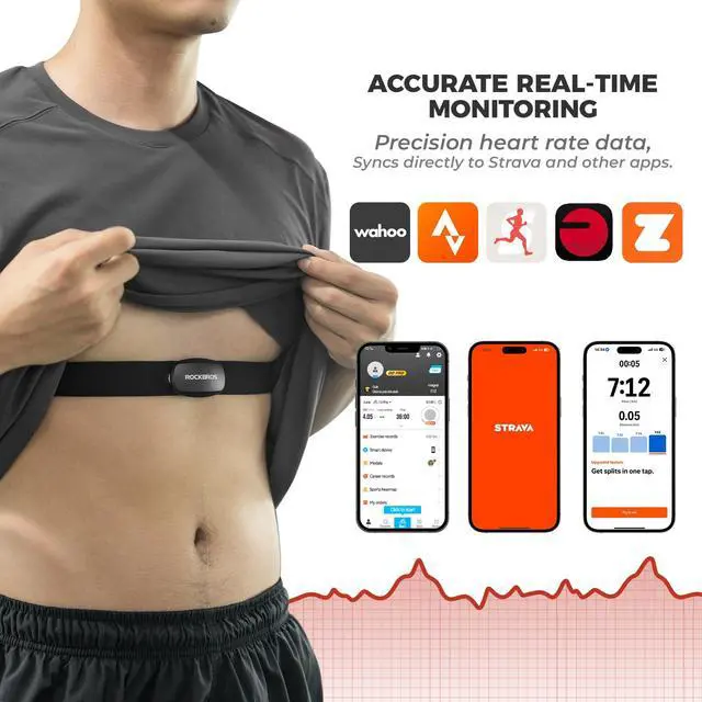 Alt view image 3 of 7 - HRM812 Heart Rate Monitor Chest Strap - ANT + Bluetooth IP67 Waterproof, 800H Battery Life, Wide Compatibility