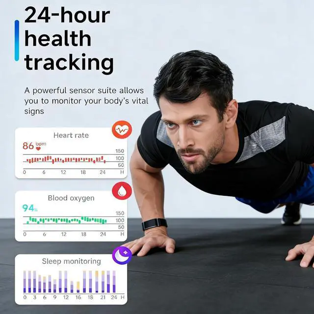 Alt view image 2 of 7 - Smart Health Tracker for Men Women,Heart Rate Monitor Wristband Fitness Smart Bracelet Sleep Tracker Step Counter Pedometer Multi Sport Modes Waterproof Wearable Activity Tracker (Black)
