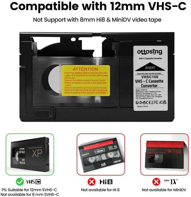 Alt view image 4 of 7 - 2026 New VHSC Cassette Adapter or VHS-C to VHS Motorized Adapter with Stable Voltage Circuit - 3.7V Dual Battery (Not Compatible with 8mm / MiniDV / Hi8) (Large)