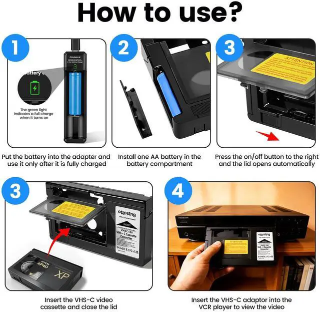 Alt view image 3 of 7 - 2026 New VHSC Cassette Adapter or VHS-C to VHS Motorized Adapter with Stable Voltage Circuit - 3.7V Dual Battery (Not Compatible with 8mm / MiniDV / Hi8) (Large)