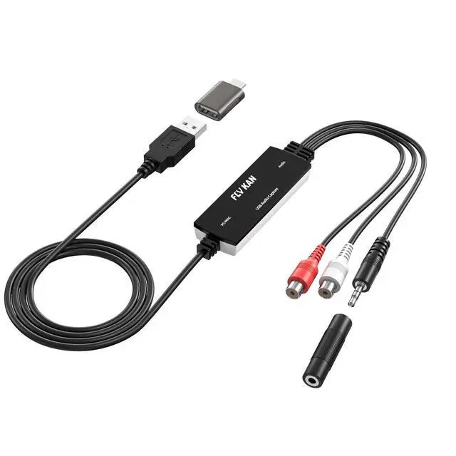 Main image of USB 2.0 Audio Grabber with USB-C Adapter Analog to Digital Converter, Dual RCA/3.5mm Inputs, Vinyl/Cassette to MP3 USB Capture Card for PC/Mac/Linux