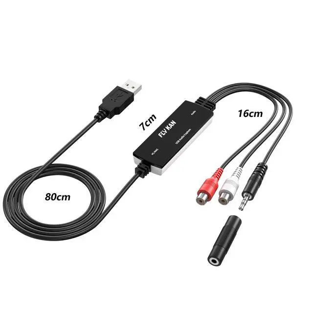 Alt view image 7 of 7 - USB 2.0 Audio Grabber with USB-C Adapter Analog to Digital Converter, Dual RCA/3.5mm Inputs, Vinyl/Cassette to MP3 USB Capture Card for PC/Mac/Linux