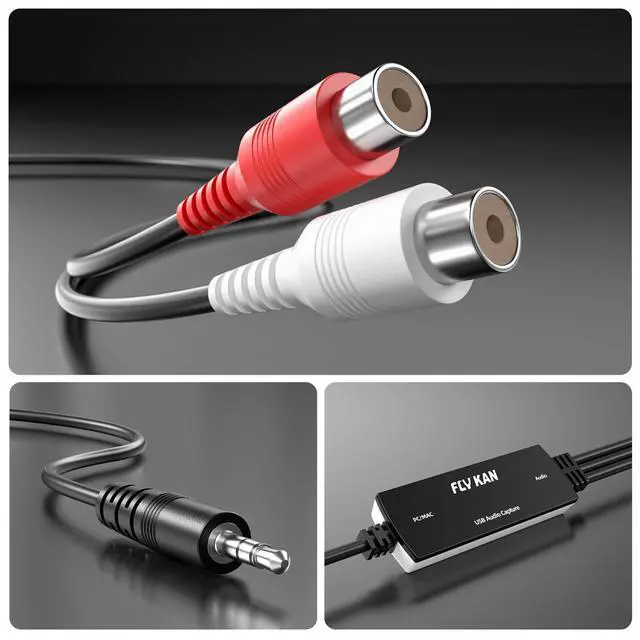 Alt view image 2 of 7 - USB 2.0 Audio Grabber with USB-C Adapter Analog to Digital Converter, Dual RCA/3.5mm Inputs, Vinyl/Cassette to MP3 USB Capture Card for PC/Mac/Linux