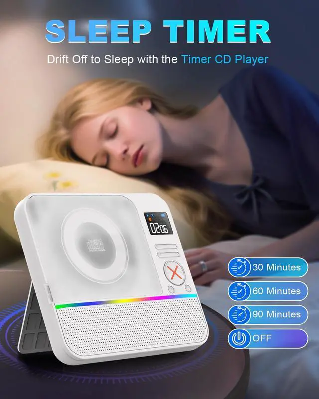 Alt view image 2 of 7 - Portable CD Player with Bluetooth,Desktop Stereo Portable CD Player Bluetooth Rechargeable Portable CD Players for Home with Speakers FM Radio & RGB Light, LED Screen, Support USB/AUX Headphone Jack