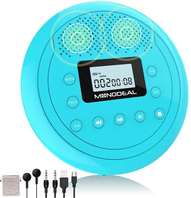 Main image of CD Player Portable | Speaker Built-in Rechargeable CD Player for Car and Home, Anti-Skip Player with Headphones(Cyan-Blue)