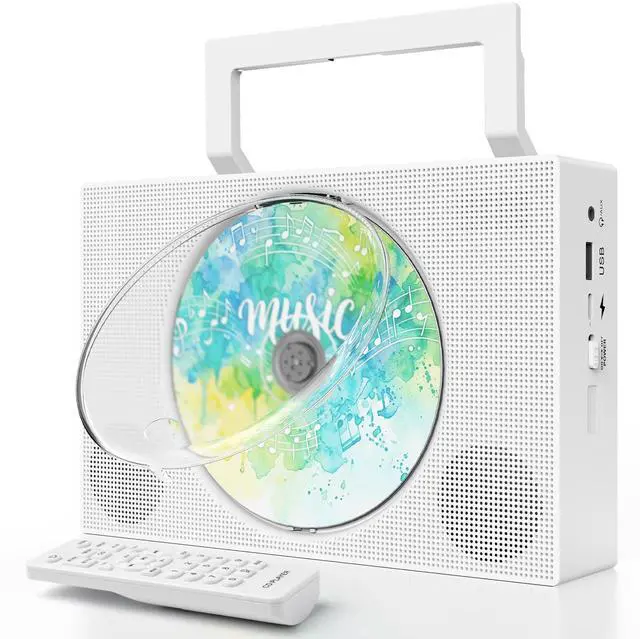 Main image of Portable CD Player Boombox with Bluetooth - Jimwey Rechargeable Desktop CD Player with Speakers, Supports CD/AUX/USB/FM Radio, CD Players for Home with LED Display and Remote, Mini Cd Boombox for Kids