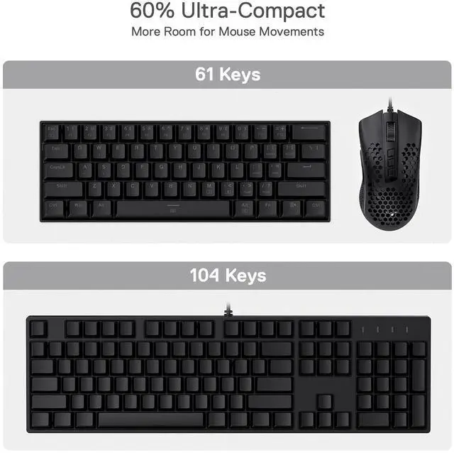 Alt view image 3 of 7 - K630 Dragonborn 60% Wired RGB Gaming Keyboard, 61 Keys Compact Mechanical Keyboard with Tactile Blue Switch, Pro Driver Support, Black