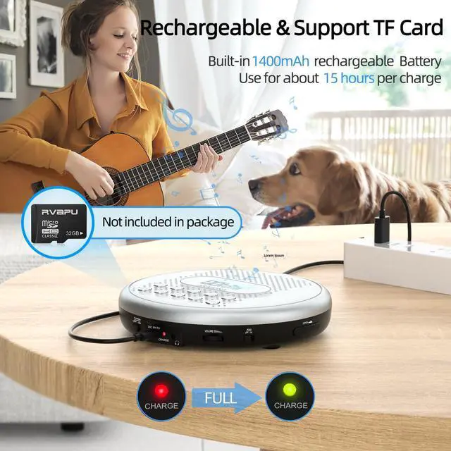 Alt view image 2 of 7 - CD Player Portable, Rechargeable Portable Home CD Music Player for Car with Hi-Fi Speakers, Anti-Skip, Backlit Button, LCD Display and AUX Cable