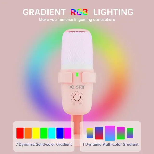 Alt view image 3 of 7 - Pink USB Condenser Microphone for Gaming, PC Mic with 2 Pickup Patterns, RGB Light, Tap-to-Mute, 96KHz/24Bit for Streaming Podcast YouTube Recording, Plug & Play for PS4 PS5 Computer Accessories