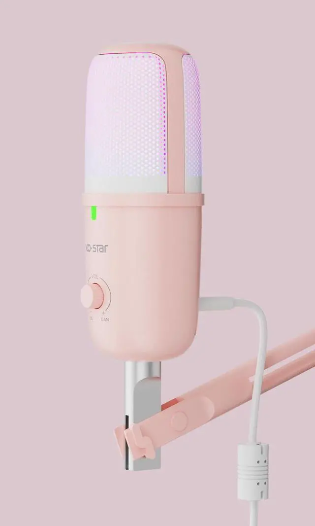 Alt view image 5 of 7 - Pink USB Condenser Microphone for Gaming, PC Mic with 2 Pickup Patterns, RGB Light, Tap-to-Mute, 96KHz/24Bit for Streaming Podcast YouTube Recording, Plug & Play for PS4 PS5 Computer Accessories