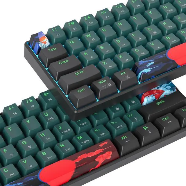 Alt view image 6 of 7 - 60 Percent Gaming Keyboard 60% Mechanical Keyboard LED Backlit Ultra Compact Wired Keyboard with Red Switch for Windows Laptop Gamer(61 Sound Wave)