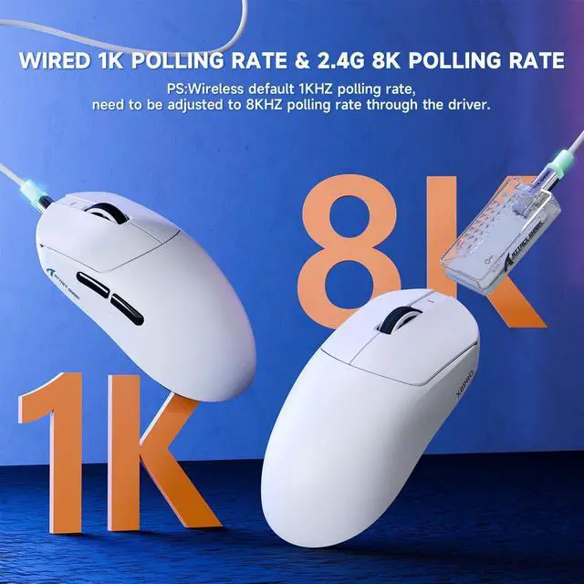 Alt view image 6 of 7 - X8 PRO 8K Wireless Gaming Mouse,PAW 3395PRO Sensor,40K DPI,Tri-Mode,55g Ultra-Light,Broadcom 52840 MCU Chip,Programmable Mice with Coiled Cable for PC/MAC/Win-White