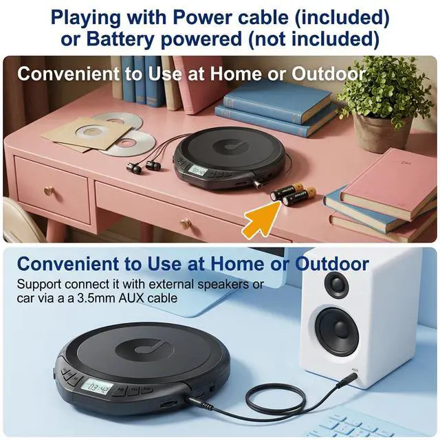 Alt view image 3 of 7 - H-01 Portable CD Player with Earphones,Personal CD Discman Player for Home Car with Anti-Skip Shockproof Protection, Small CD Player with LCD Display for Music Lovers