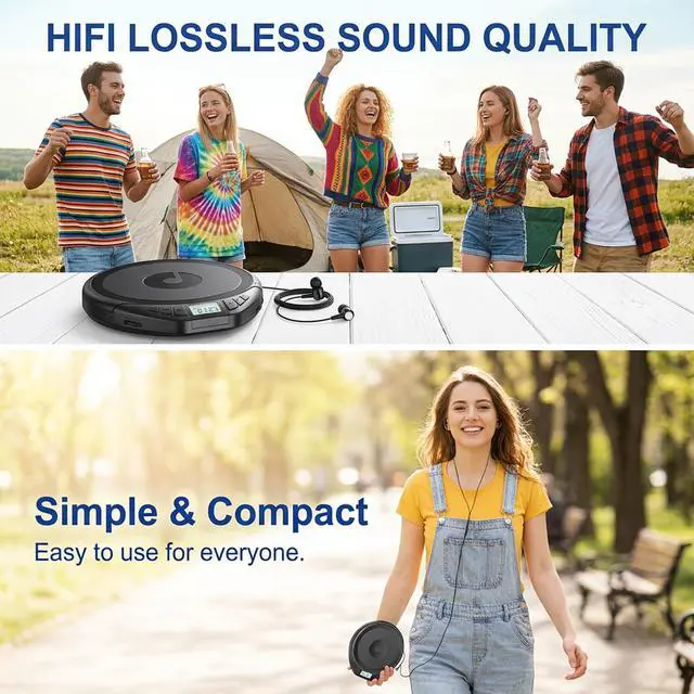 Alt view image 6 of 7 - H-01 Portable CD Player with Earphones,Personal CD Discman Player for Home Car with Anti-Skip Shockproof Protection, Small CD Player with LCD Display for Music Lovers