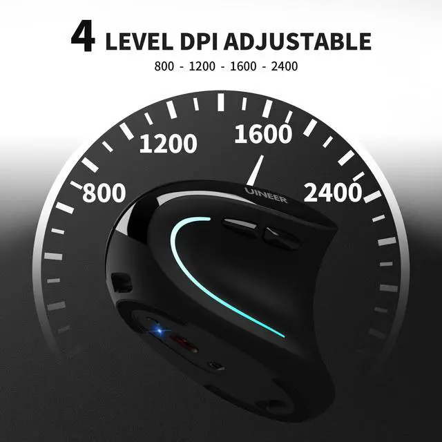 Alt view image 7 of 7 - Ergonomic Wireless Vertical Mouse, Tri-Mode Bluetooth 5.0/4.0 and 2.4G USB, Rechargeable Silent Computer Mouse for Laptop, MacBook, iPad and PC, 4 DPI Levels, LED Light, 3-Device Switching