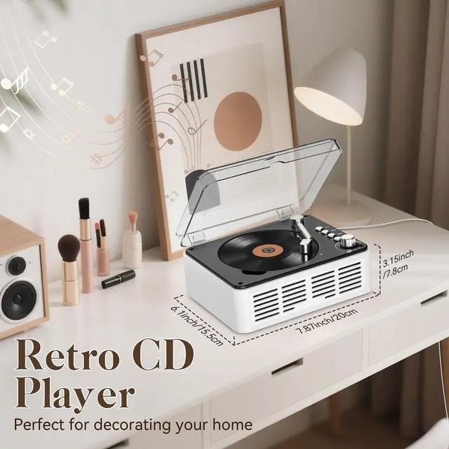 Alt view image 4 of 7 - CD Player with Speakers HiFi Stereo Sound for Home,Bluetooth Retro Wood Nostalgic CD Music Players FM Radio with Remote Control,Support USB & AUX Playback