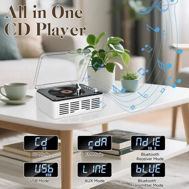 Alt view image 7 of 7 - CD Player with Speakers HiFi Stereo Sound for Home,Bluetooth Retro Wood Nostalgic CD Music Players FM Radio with Remote Control,Support USB & AUX Playback