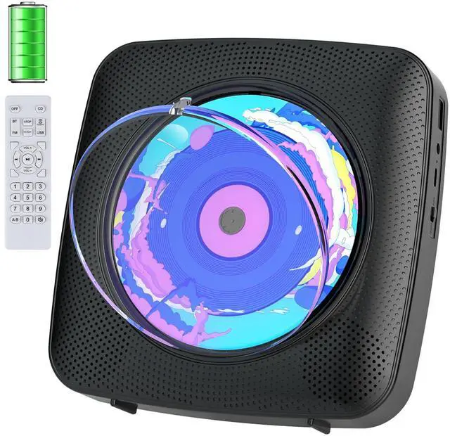Main image of CD Player Portable Bluetooth Rechargeable: CD Players for Home with 1800mAh Desktop Wall CD Player with Speakers Dust Cover FM Radio USB AUX Jack Remote Control
