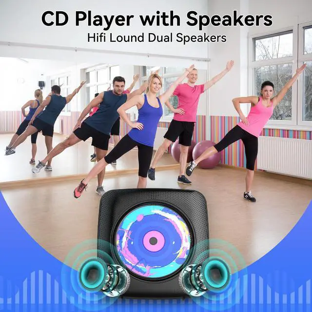 Alt view image 4 of 7 - CD Player Portable Bluetooth Rechargeable: CD Players for Home with 1800mAh Desktop Wall CD Player with Speakers Dust Cover FM Radio USB AUX Jack Remote Control