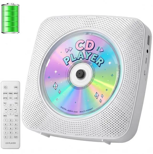 Main image of Portable CD Player Bluetooth: CD Players for Home Rechargeable Desktop Wall Portable CD Player with Bluetooth & Dual Speakers 1800mAh Boombox FM Radio USB Type-C MP3 Music Player