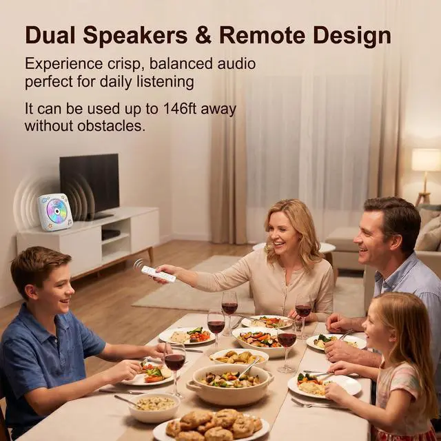 Alt view image 5 of 7 - Portable CD Player Bluetooth: CD Players for Home Rechargeable Desktop Wall Portable CD Player with Bluetooth & Dual Speakers 1800mAh Boombox FM Radio USB Type-C MP3 Music Player