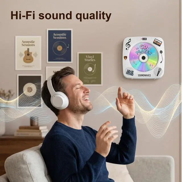 Alt view image 4 of 7 - Portable CD Player Bluetooth: CD Players for Home Rechargeable Desktop Wall Portable CD Player with Bluetooth & Dual Speakers 1800mAh Boombox FM Radio USB Type-C MP3 Music Player